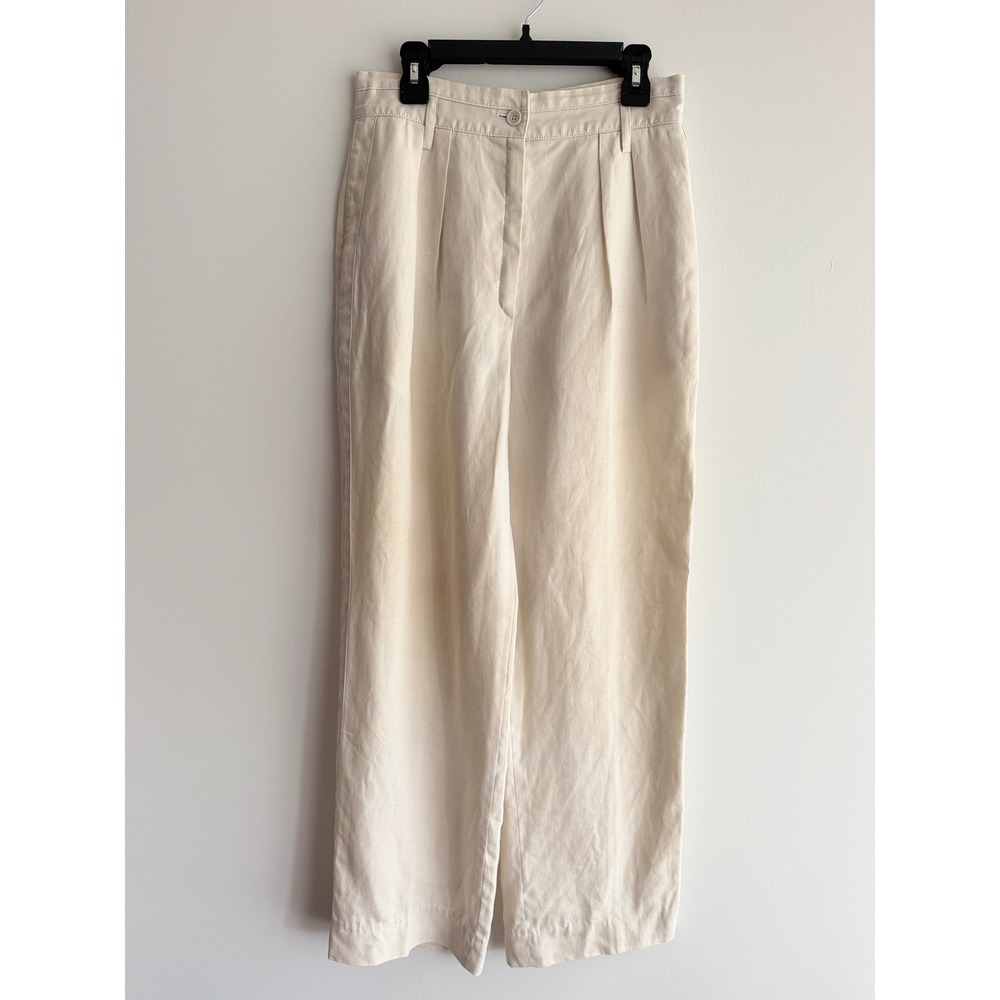 Vintage Escada High Rise Pleated Cream Linen Wide Leg Pants Luxury 38 US Size 2